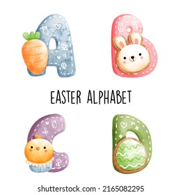 Easter alphabet,Happy Easter. Vector illustration