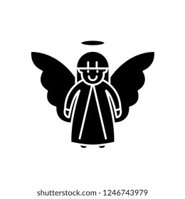 Easter angel black icon, vector sign on isolated background. Easter angel concept symbol, illustration 