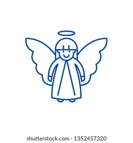 Easter angel line icon concept. Easter angel flat  vector symbol, sign, outline illustration.