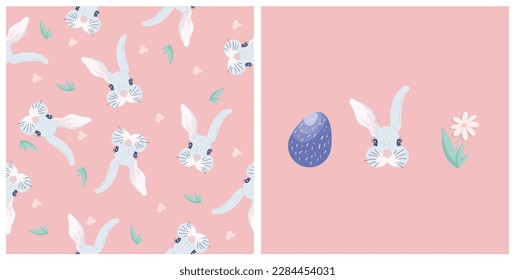 Easter animals character pattern, easter rabbit set, pattern with rabbit