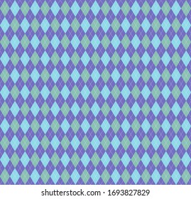 Easter Argyle plaid. Scottish pattern in green, violet and blue rhombuses. Scottish cage. Traditional Scottish background of diamonds. Seamless fabric texture. Vector illustration