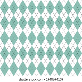 Easter Argyle plaid. Scottish pattern in green and white rhombuses. Scottish cage. Traditional Scottish background of diamonds. Seamless fabric texture. Vector illustration