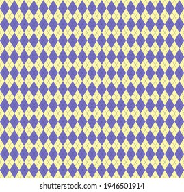 Easter Argyle plaid. Scottish pattern in violet and yellow rhombuses. Scottish cage. Traditional Scottish background of diamonds. Seamless fabric texture. Vector illustration