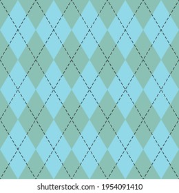 Easter Argyle plaid. Scottish pattern in green and blue rhombuses. Scottish cage. Traditional Scottish background of diamonds. Seamless fabric texture. Vector illustration