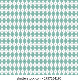 Easter Argyle plaid. Scottish pattern in green and white rhombuses. Scottish cage. Traditional Scottish background of diamonds. Seamless fabric texture. Vector illustration