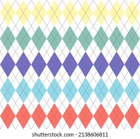 Easter Argyle plaid. Scottish pattern in colorful rhombuses. Scottish cage. Traditional Scottish background of diamonds. Seamless fabric texture. Vector illustration