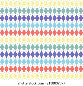 Easter Argyle plaid. Scottish pattern in colorful rhombuses. Scottish cage. Traditional Scottish background of diamonds. Seamless fabric texture. Vector illustration