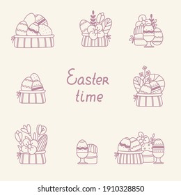 Easter arrangements with easter eggs, flowers. Suitable for Easter cards, wallpaper, paper, fabric, interior decor  and others