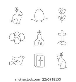 Easter artistic style continuous line icons. Editable stroke.