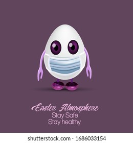 Easter atmosphere mascot wearing a mask.stay safe,stay healthy,against corona virus.wearing your mask