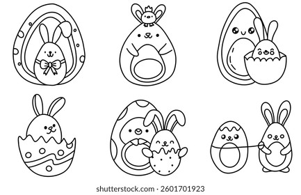 An easter Avocado Bunny with Egg Pit,Cute Easter themed illustrations featuring bunnies, eggs, and avocado