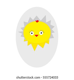 Easter baby chicken. Egg shell crack. Cute cartoon character. Farm animal collection. White background. Isolated. Flat design. Vector illustration
