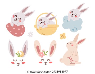 Easter baby rabbits - kids pastel vector illustration