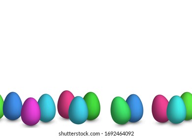 Easter background with 3d colorful eggs. Template design for card, postcard, wallpaper, posters, banner. Vector stock illustration. Holiday frame. Seamless Border.