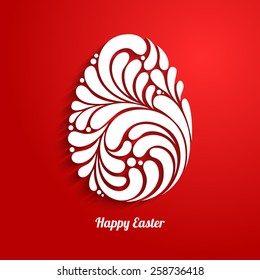 Easter background with abstract ornate egg 3D white and red paper cut pattern Happy Easter, Easter Template Design, Greeting Card