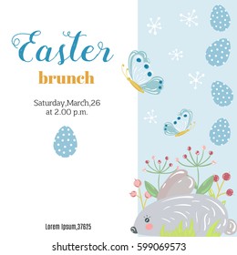 Easter background or banner. Flyer, template with easter bunny,flowers,eggs.Vector illustration.