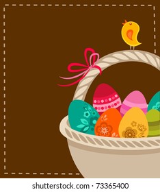 Easter background with basket and eggs