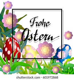 Easter background. Beautiful card with german title "Happy Easter". Easter poster 