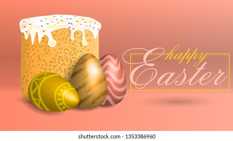 Easter background .Beautiful vector Easter illustration with Easter cake and eggs . The illustration is suitable for the header of the site and as a festive background on the PC, as well as the backgr