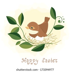 Easter background - bird in nest