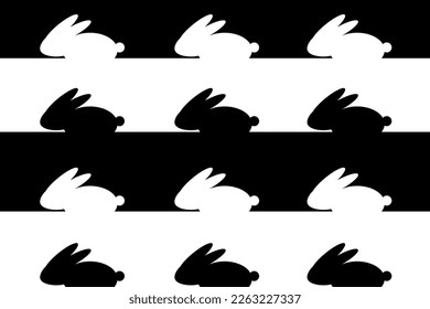 Easter background with black and white bunny. Creative holiday backdrop with rabbit.