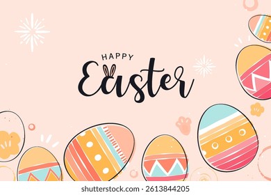 Easter background border design frame with happy Easter text, vector illustration  
