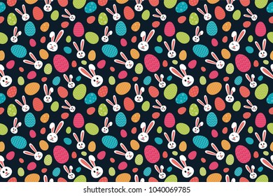 Easter background with bunnies and colorful eggs. Vector.