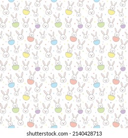 Fondo de Semana Santa con conejitos y huevos decorativos. Patrón sin foco. Vector