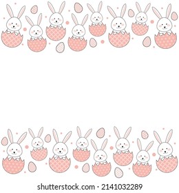 Easter background with bunnies and decorative eggs. Vector