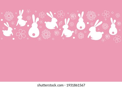 Easter background with bunnies and flowers. Vector