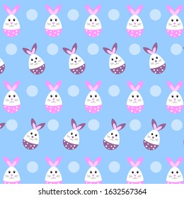 Easter background with bunnies in the shape of an egg. Fun and creative vector illustration.