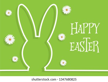 Easter background with bunny outline and daisy floers