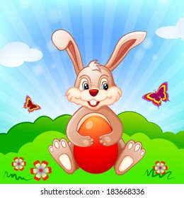 Easter background with butterflies, bunny and eggs