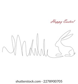 Fondo de Pascua o tarjeta con ilustración vectorial de conejo y línea de huevo