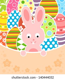 Easter background card with eggs and rabbit