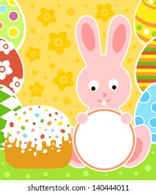 Easter background card with rabbit and cake