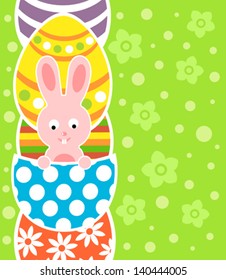 Easter background card with rabbit and eggs