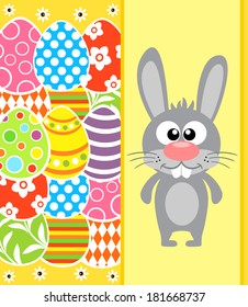 Easter background card with rabbit and eggs, yellow
