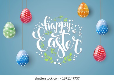 Easter background. Easter card. Vector illustration. Lettering.