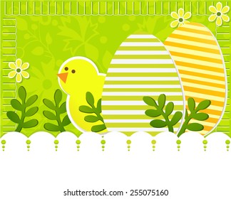 Easter background with chicken and eggs