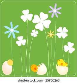 fondo de Semana Santa con pollo en huevos, sobras y flores