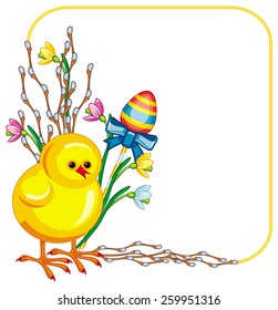 Easter background with chicken and willows