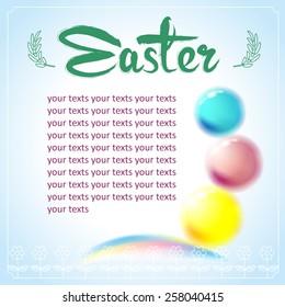 Easter background with color bubble and handwritten title, copyspace for texts