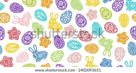 Easter background. Color painted egg, rabbit, star. Easter symbol. Paper cut style. Egg border, banner, frame. Color gingerbread cookies paper cut. Egg hunt. Happy Easter day backdrop. 
