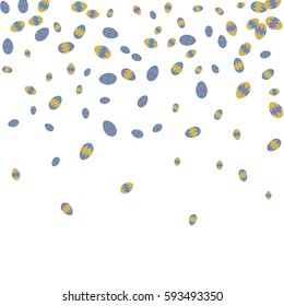 Easter Background of Colored Eggs Chaotically Scattered on White Background