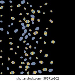Easter Background of Colored Eggs Chaotically Scattered on Black Background