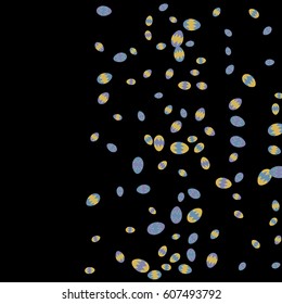Easter Background of Colored Eggs Chaotically Scattered on Black Background