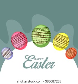Easter background with colorful eggs in empty space.
