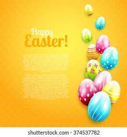 Easter background with colorful eggs on orange background