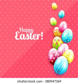 Easter background with colorful eggs on pink background